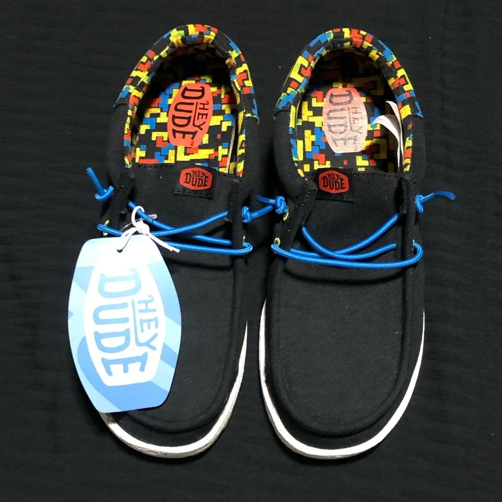 Hey Dude Boys Wally Funk Y Blocks Shoes, Size 3, Black/Multi, 45318-0C4